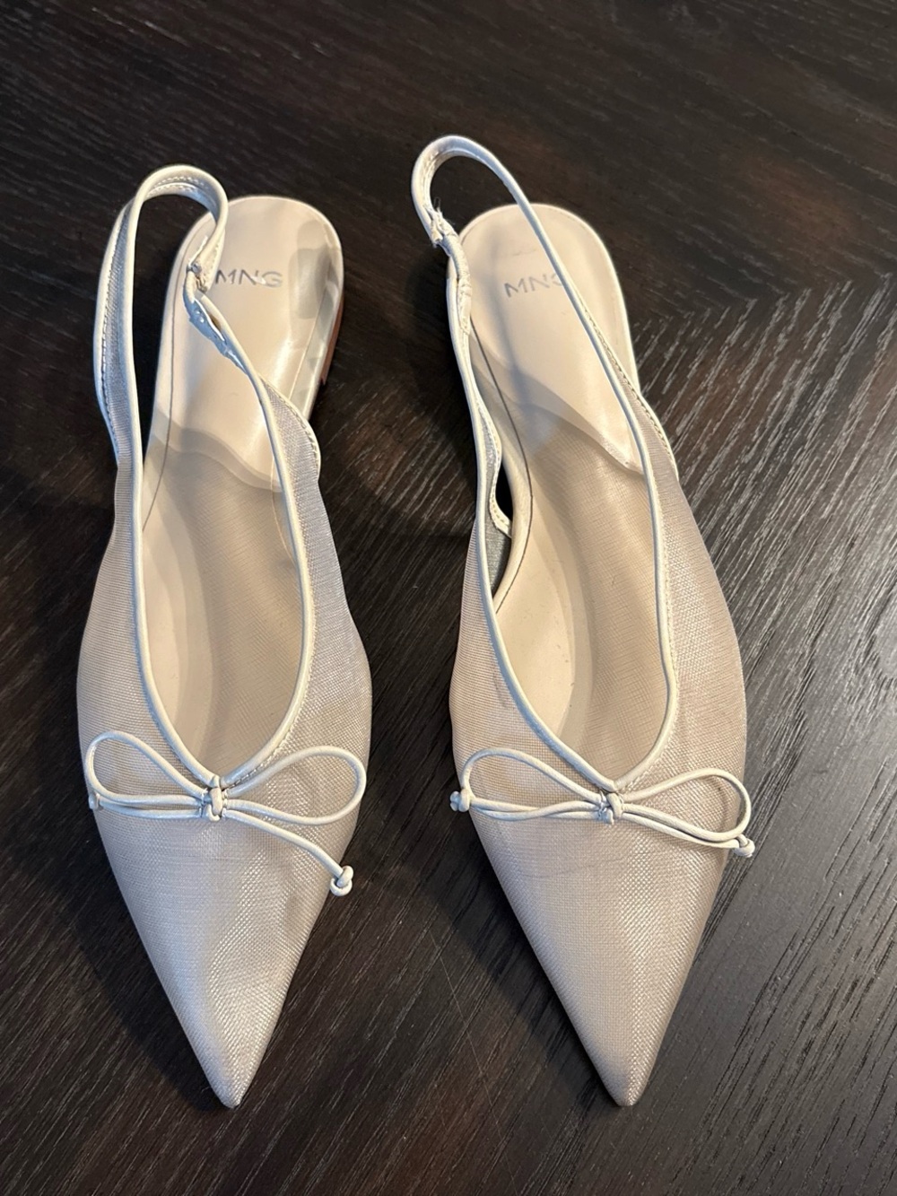Mango Beige Pointed-Toe Slingback Flats with Bow